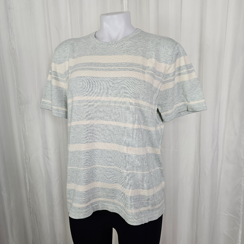 Real Clothes Silk Cashmere Sweater Tee Short Sleeve Blue Cream Stripe XL
